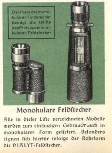 Prospektausschnitt über Monokulare (1938)